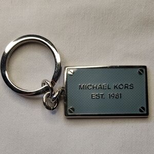 Michael Kors Silver & Slate Blue Rectangular Logo Keyring